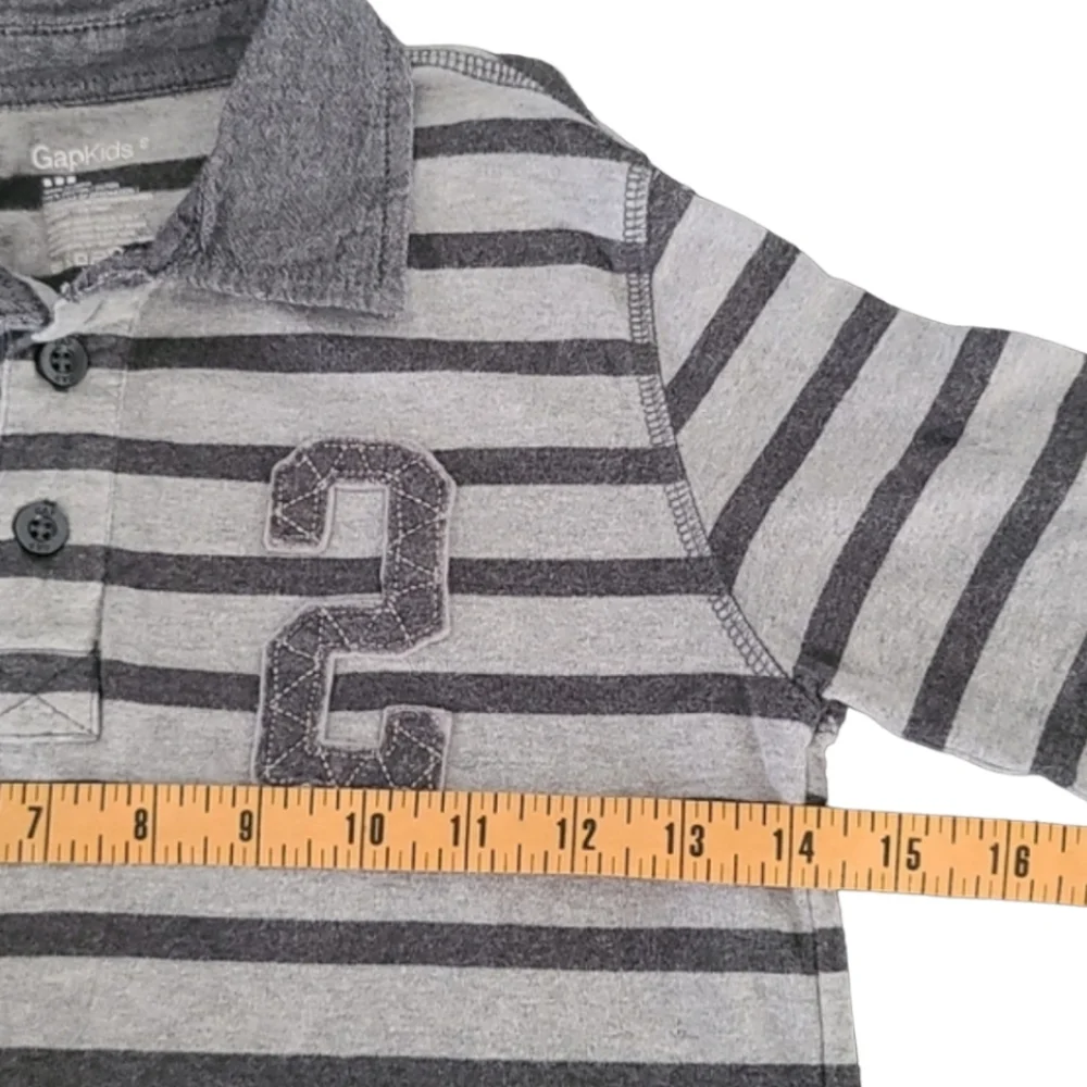 GAP KIDS Twofer Chambray Gray Striped Long Sleeve Polo Rugby Shirt S 6 7